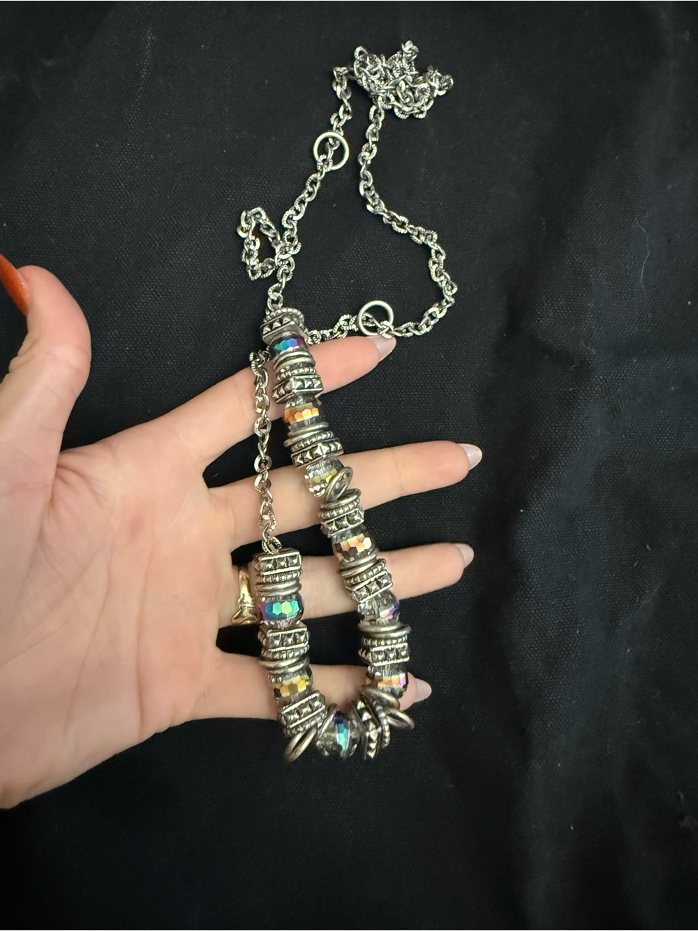 Rainbow sparkly silver statement necklace
